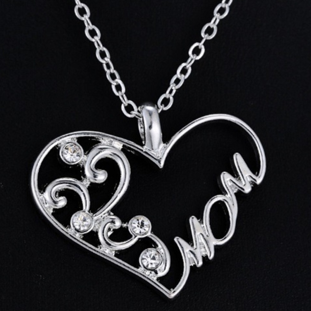 Hot Elegant Mother's Crystal Silver Heart Necklace - Picture 1 of 5